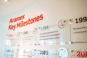 Aramex interior glass signage by Three6ixty