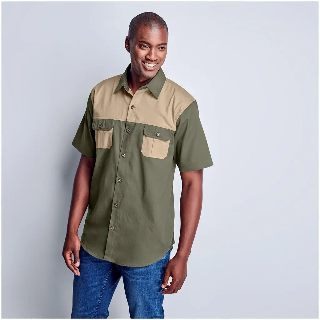 Mens Short Sleeve Serengeti 2-Tone Bush Shirt | Three6ixty
