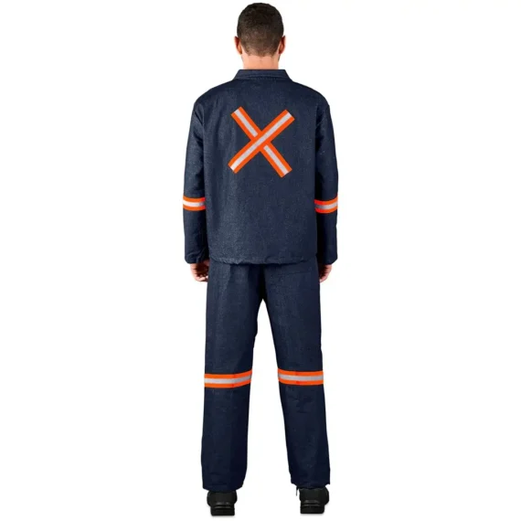 Vintage 100% Cotton Denim Conti Suit – Reflective Arms, Legs & Back – Orange Tape