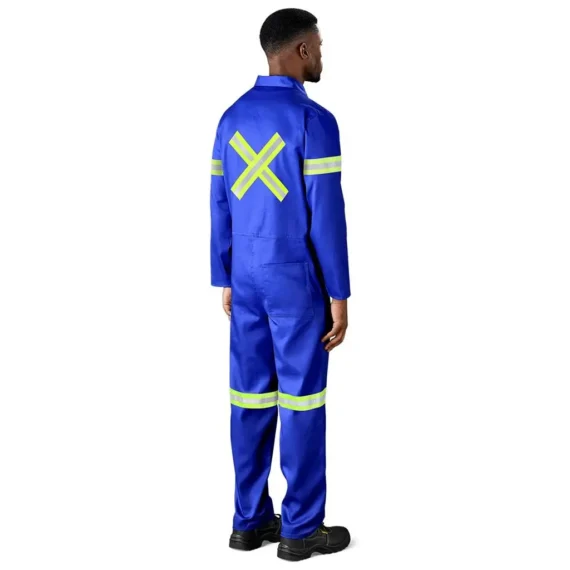 Safety Polycotton Boiler Suit – Reflective Arms Legs & Back – Yellow Tape