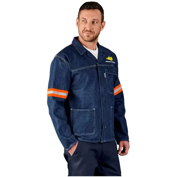 Cast Premium 100% Cotton Denim Jacket – Reflective Arms – Orange Tape