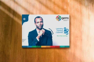 Custom-printed learning and training calendar cover page for GEMS.