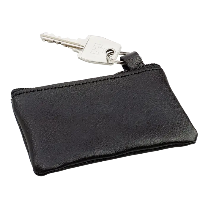 Leather Zippered Pouch with Split Ring