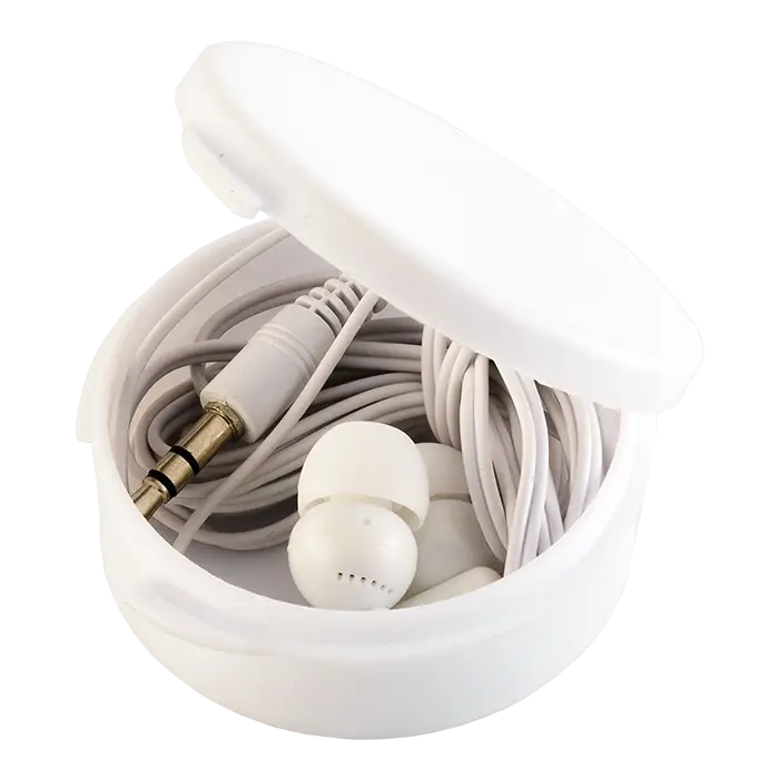 Earphones in Round Case